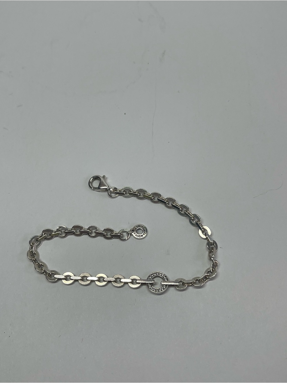 Pandora Silver Link Chain Bracelet with Pavé Circle Accent